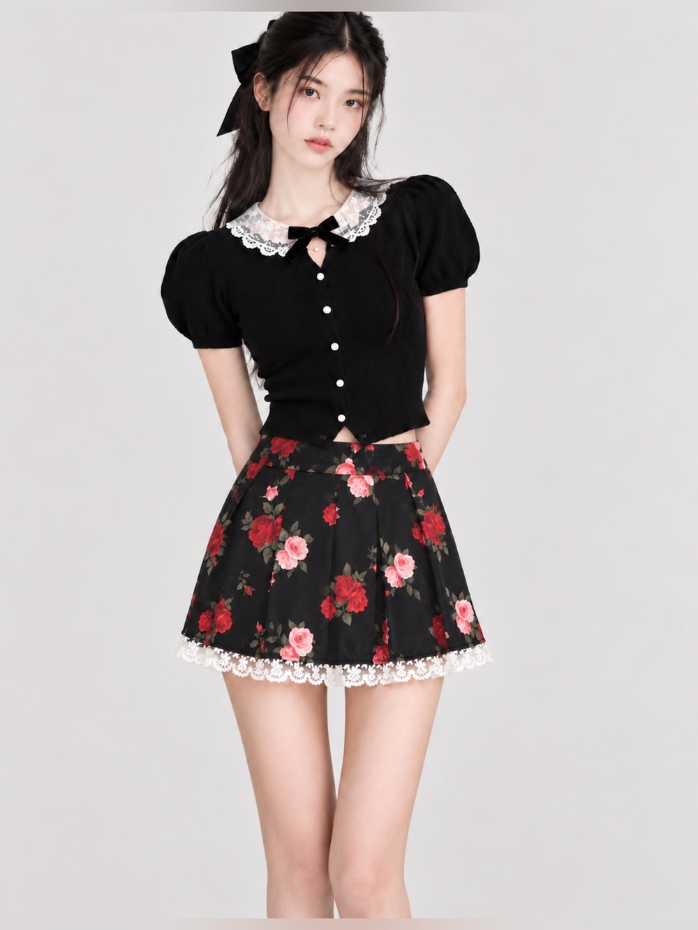 SHUSHU/TONG SS23 Rose Floral Lace Pleated Mini Skirt 8 Coquette Romantic
